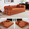 5-in-1 Folding Convertible Sofa Bed, 79" Corduroy Floor Couch Futon, Pull-Out Sleeper Loveseat, Modular Boneless Sofa for Living Room & Bedroom, Orange