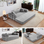 GYHGRH 5-in-1 Folding Convertible Sofa Bed, 79" Corduroy Floor Couch Futon, Pull-Out Sleeper Loveseat for Adult Modular Boneless Sofa for Living Room & Bedroom, Light Grey
