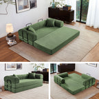5-in-1 Folding Convertible Sofa Bed, 79" Corduroy Floor Couch Futon, Pull-Out Sleeper Loveseat, Modular Boneless Sofa for Living Room & Bedroom, Dark Green