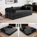 5-in-1 Folding Convertible Sofa Bed, 79" Corduroy Floor Couch Futon, Pull-Out Sleeper Loveseat, Modular Boneless Sofa for Living Room & Bedroom, Black
