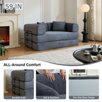 59" 5-in-1 Convertible Corduroy Sofa Bed, No-Assembly Boneless Loveseat Pull-Out Sleeper for Small Spaces(Dark Grey)