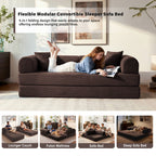 5-in-1 Folding Convertible Sofa Bed, 79" Corduroy Floor Couch Futon, Pull-Out Sleeper Loveseat, Modular Boneless Sofa for Living Room & Bedroom, Brown