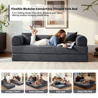 5-in-1 Folding Convertible Sofa Bed, 79" Corduroy Floor Couch Futon, Pull-Out Sleeper Loveseat, Modular Boneless Sofa for Living Room & Bedroom, Grey