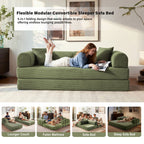 5-in-1 Folding Convertible Sofa Bed, 79" Corduroy Floor Couch Futon, Pull-Out Sleeper Loveseat, Modular Boneless Sofa for Living Room & Bedroom, Green