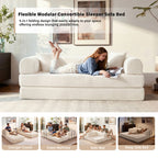 5-in-1 Folding Convertible Sofa Bed, 79" Corduroy Floor Couch Futon, Pull-Out Sleeper Loveseat, Modular Boneless Sofa for Living Room & Bedroom, White