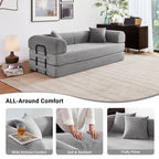 GYHGRH 5-in-1 Folding Convertible Sofa Bed, 79" Corduroy Floor Couch Futon, Pull-Out Sleeper Loveseat for Adult Modular Boneless Sofa for Living Room & Bedroom, Light Grey