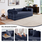 5-in-1 Folding Convertible Sofa Bed, 79" Corduroy Floor Couch Futon, Pull-Out Sleeper Loveseat, Modular Boneless Sofa for Living Room & Bedroom, Dark Blue