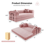 5-in-1 Folding Convertible Sofa Bed, 79" Corduroy Floor Couch Futon, Pull-Out Sleeper Loveseat, Modular Boneless Sofa for Living Room & Bedroom, Pink
