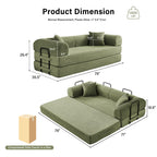 5-in-1 Folding Convertible Sofa Bed, 79" Corduroy Floor Couch Futon, Pull-Out Sleeper Loveseat, Modular Boneless Sofa for Living Room & Bedroom, Green