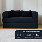 59" 5-in-1 Convertible Corduroy Sofa Bed, No-Assembly Boneless Loveseat Pull-Out Sleeper for Small Spaces(Black)