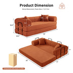 5-in-1 Folding Convertible Sofa Bed, 79" Corduroy Floor Couch Futon, Pull-Out Sleeper Loveseat, Modular Boneless Sofa for Living Room & Bedroom, Orange