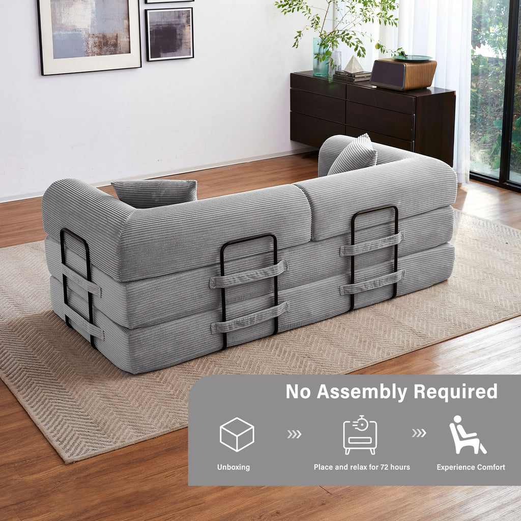 GYHGRH 5-in-1 Folding Convertible Sofa Bed, 79" Corduroy Floor Couch Futon, Pull-Out Sleeper Loveseat for Adult Modular Boneless Sofa for Living Room & Bedroom, Light Grey
