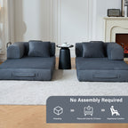 59" 5-in-1 Convertible Corduroy Sofa Bed, No-Assembly Boneless Loveseat Pull-Out Sleeper for Small Spaces(Dark Grey)