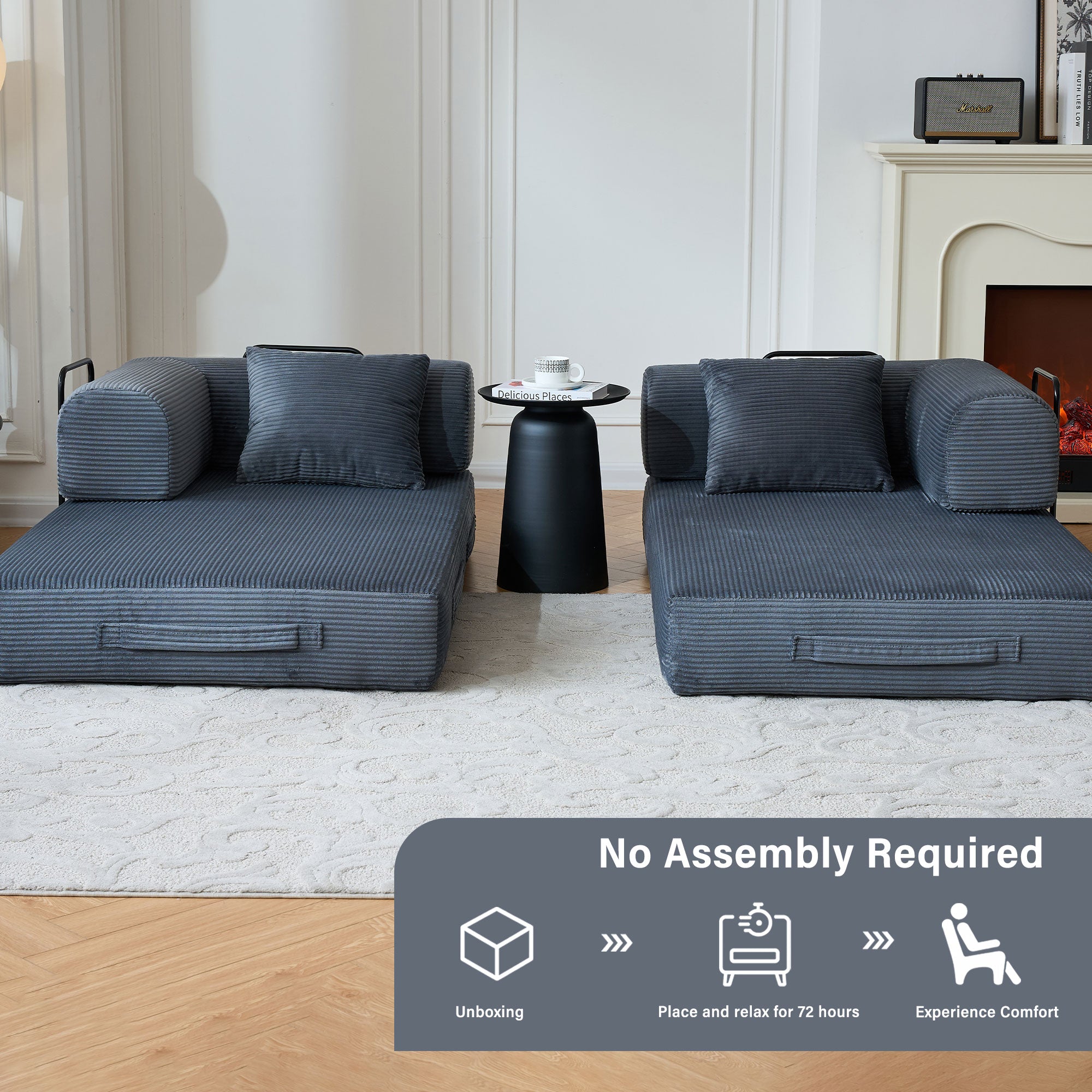 59" 5-in-1 Convertible Corduroy Sofa Bed, No-Assembly Boneless Loveseat Pull-Out Sleeper for Small Spaces(Dark Grey)