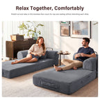 5-in-1 Folding Convertible Sofa Bed, 79" Corduroy Floor Couch Futon, Pull-Out Sleeper Loveseat, Modular Boneless Sofa for Living Room & Bedroom, Grey