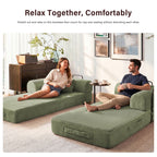 5-in-1 Folding Convertible Sofa Bed, 79" Corduroy Floor Couch Futon, Pull-Out Sleeper Loveseat, Modular Boneless Sofa for Living Room & Bedroom, Green