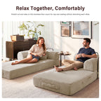 5-in-1 Folding Convertible Sofa Bed, 79" Corduroy Floor Couch Futon, Pull-Out Sleeper Loveseat, Modular Boneless Sofa for Living Room & Bedroom, Beige