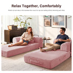 5-in-1 Folding Convertible Sofa Bed, 79" Corduroy Floor Couch Futon, Pull-Out Sleeper Loveseat, Modular Boneless Sofa for Living Room & Bedroom, Pink