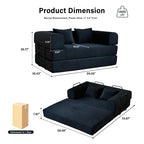 59" 5-in-1 Convertible Corduroy Sofa Bed, No-Assembly Boneless Loveseat Pull-Out Sleeper for Small Spaces(Black)