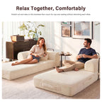 5-in-1 Folding Convertible Sofa Bed, 79" Corduroy Floor Couch Futon, Pull-Out Sleeper Loveseat, Modular Boneless Sofa for Living Room & Bedroom, White