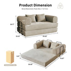 59" 5-in-1 Convertible Corduroy Sofa Bed, No-Assembly Boneless Loveseat Pull-Out Sleeper for Small Spaces(Beige)