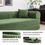 5-in-1 Folding Convertible Sofa Bed, 79" Corduroy Floor Couch Futon, Pull-Out Sleeper Loveseat, Modular Boneless Sofa for Living Room & Bedroom, Dark Green