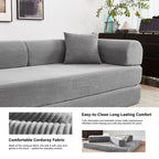 GYHGRH 5-in-1 Folding Convertible Sofa Bed, 79" Corduroy Floor Couch Futon, Pull-Out Sleeper Loveseat for Adult Modular Boneless Sofa for Living Room & Bedroom, Light Grey