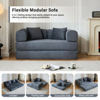 59" 5-in-1 Convertible Corduroy Sofa Bed, No-Assembly Boneless Loveseat Pull-Out Sleeper for Small Spaces(Dark Grey)