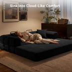 5-in-1 Folding Convertible Sofa Bed, 79" Corduroy Floor Couch Futon, Pull-Out Sleeper Loveseat, Modular Boneless Sofa for Living Room & Bedroom, Black
