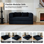 59" 5-in-1 Convertible Corduroy Sofa Bed, No-Assembly Boneless Loveseat Pull-Out Sleeper for Small Spaces(Black)