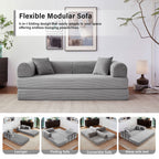 GYHGRH 5-in-1 Folding Convertible Sofa Bed, 79" Corduroy Floor Couch Futon, Pull-Out Sleeper Loveseat for Adult Modular Boneless Sofa for Living Room & Bedroom, Light Grey