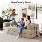 5-in-1 Folding Convertible Sofa Bed, 79" Corduroy Floor Couch Futon, Pull-Out Sleeper Loveseat, Modular Boneless Sofa for Living Room & Bedroom, Beige