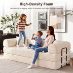 5-in-1 Folding Convertible Sofa Bed, 79" Corduroy Floor Couch Futon, Pull-Out Sleeper Loveseat, Modular Boneless Sofa for Living Room & Bedroom, White