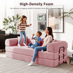 5-in-1 Folding Convertible Sofa Bed, 79" Corduroy Floor Couch Futon, Pull-Out Sleeper Loveseat, Modular Boneless Sofa for Living Room & Bedroom, Pink