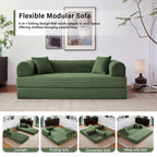 5-in-1 Folding Convertible Sofa Bed, 79" Corduroy Floor Couch Futon, Pull-Out Sleeper Loveseat, Modular Boneless Sofa for Living Room & Bedroom, Dark Green