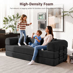 5-in-1 Folding Convertible Sofa Bed, 79" Corduroy Floor Couch Futon, Pull-Out Sleeper Loveseat, Modular Boneless Sofa for Living Room & Bedroom, Black