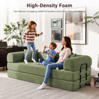 5-in-1 Folding Convertible Sofa Bed, 79" Corduroy Floor Couch Futon, Pull-Out Sleeper Loveseat, Modular Boneless Sofa for Living Room & Bedroom, Green