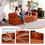 5-in-1 Folding Convertible Sofa Bed, 79" Corduroy Floor Couch Futon, Pull-Out Sleeper Loveseat, Modular Boneless Sofa for Living Room & Bedroom, Orange