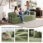 5-in-1 Folding Convertible Sofa Bed, 79" Corduroy Floor Couch Futon, Pull-Out Sleeper Loveseat, Modular Boneless Sofa for Living Room & Bedroom, Green