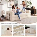 5-in-1 Folding Convertible Sofa Bed, 79" Corduroy Floor Couch Futon, Pull-Out Sleeper Loveseat, Modular Boneless Sofa for Living Room & Bedroom, White