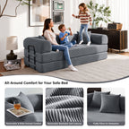 5-in-1 Folding Convertible Sofa Bed, 79" Corduroy Floor Couch Futon, Pull-Out Sleeper Loveseat, Modular Boneless Sofa for Living Room & Bedroom, Grey