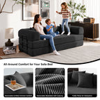 5-in-1 Folding Convertible Sofa Bed, 79" Corduroy Floor Couch Futon, Pull-Out Sleeper Loveseat, Modular Boneless Sofa for Living Room & Bedroom, Black