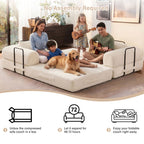 5-in-1 Folding Convertible Sofa Bed, 79" Corduroy Floor Couch Futon, Pull-Out Sleeper Loveseat, Modular Boneless Sofa for Living Room & Bedroom, White