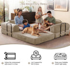 5-in-1 Folding Convertible Sofa Bed, 79" Corduroy Floor Couch Futon, Pull-Out Sleeper Loveseat, Modular Boneless Sofa for Living Room & Bedroom, Beige
