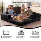 5-in-1 Folding Convertible Sofa Bed, 79" Corduroy Floor Couch Futon, Pull-Out Sleeper Loveseat, Modular Boneless Sofa for Living Room & Bedroom, Black