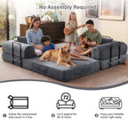 5-in-1 Folding Convertible Sofa Bed, 79" Corduroy Floor Couch Futon, Pull-Out Sleeper Loveseat, Modular Boneless Sofa for Living Room & Bedroom, Grey