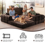 5-in-1 Folding Convertible Sofa Bed, 79" Corduroy Floor Couch Futon, Pull-Out Sleeper Loveseat, Modular Boneless Sofa for Living Room & Bedroom, Brown