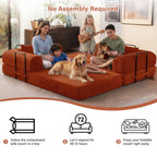 5-in-1 Folding Convertible Sofa Bed, 79" Corduroy Floor Couch Futon, Pull-Out Sleeper Loveseat, Modular Boneless Sofa for Living Room & Bedroom, Orange