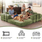 5-in-1 Folding Convertible Sofa Bed, 79" Corduroy Floor Couch Futon, Pull-Out Sleeper Loveseat, Modular Boneless Sofa for Living Room & Bedroom, Green